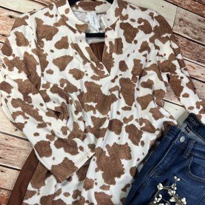 3/4 Sleeve Cow Print Gabby Top with Solid Back